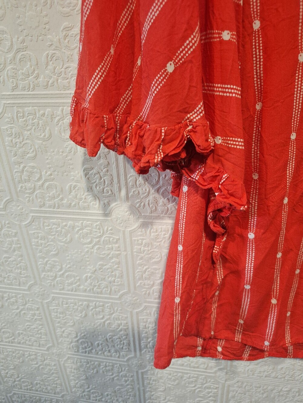 Maeve by Anthropologie Red Striped Button-Down Ruffle Flutter Sleeve Crop Blouse - Picture 3 of 7